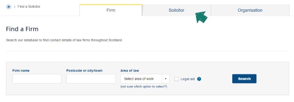 "Find a Solicitor" Page on Law Society of Scotland Website