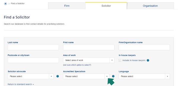 "Find a Solicitor" Page on Law Society of Scotland Website