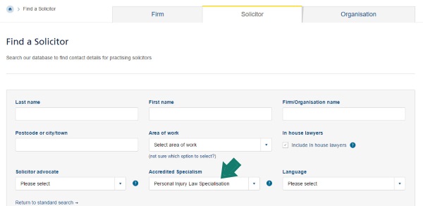 "Find a Solicitor" Page on Law Society of Scotland Website