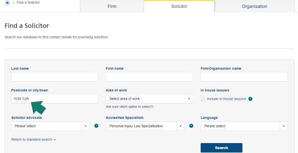 "Find a Solicitor" Page on Law Society of Scotland Website