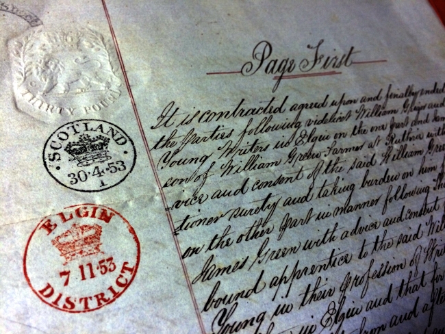 1854 Indenture Contract With Date Stamp And Elgin Stamp