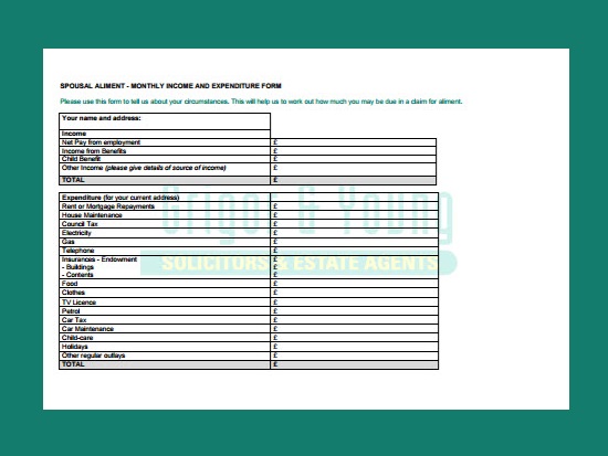 Spousal Aliment Form - Grigor & Young