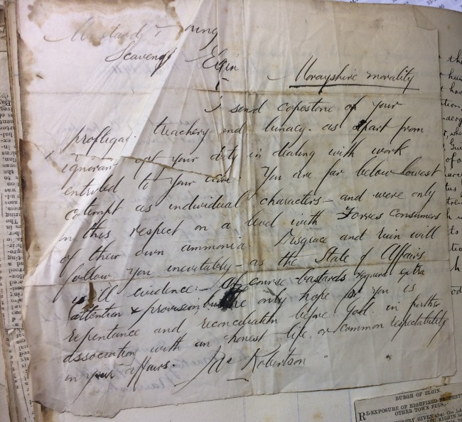 Handwritten letter from James Robertson, Nairn, to Grigor & Young, Elgin - 1911