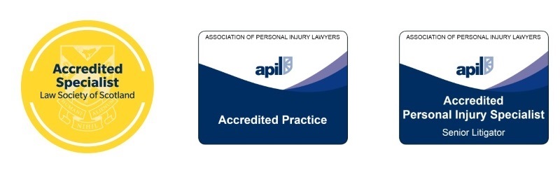 Accreditation logos for Law Society of Scotland Specialist - Association of Personal Injury Specialists: Accredited Practice and Senior Litigator