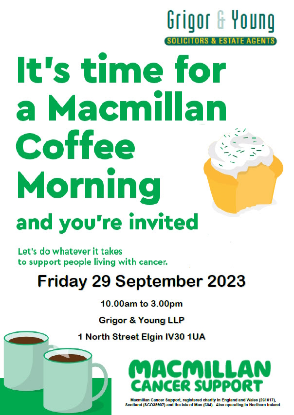 Macmillan Cancer Support Coffee Morning At Grigor Young Elgin