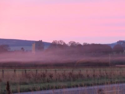 Pink-Mist-at-Sunrise-Spynie-Palace-Elgin-Moray